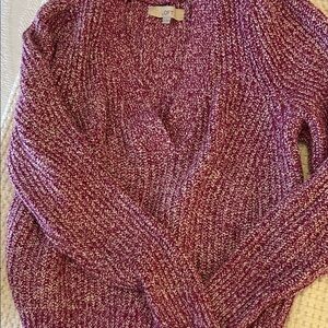 LOFT Marled Plum and Cream Knit Sweater Cardigan